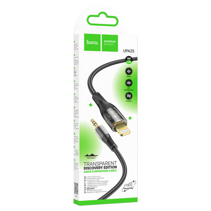 Кабель aux Hoco UPA25 (black) 3,5мм to Lightning, 1м