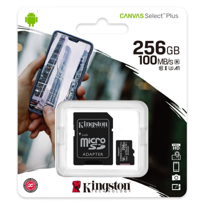 Карта пам’яті microsd Kingston microSDXC 256Gb Canvas Select Plus з перехідником