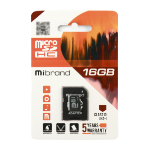 Карта пам’яті microsd Mibrand microSDHC 16Gb Class 10 з перехідником