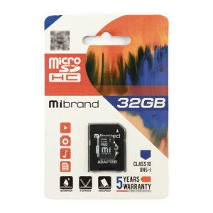 Карта пам’яті microsd Mibrand microSDHC 32Gb Class 10 з перехідником