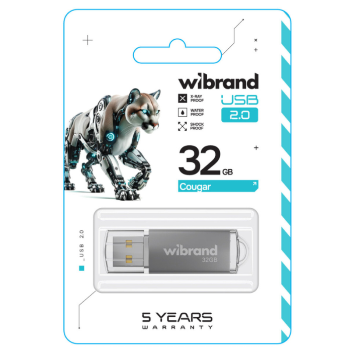 Флешка Wibrand Cougar 32 Gb USB 2.0 silver (WI2.0/CU32P1S)