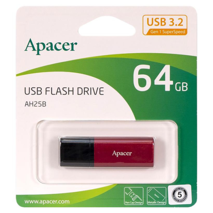Флешка Apacer AH25B 64Gb USB 3.2 red (AP64GAH25BR-1)