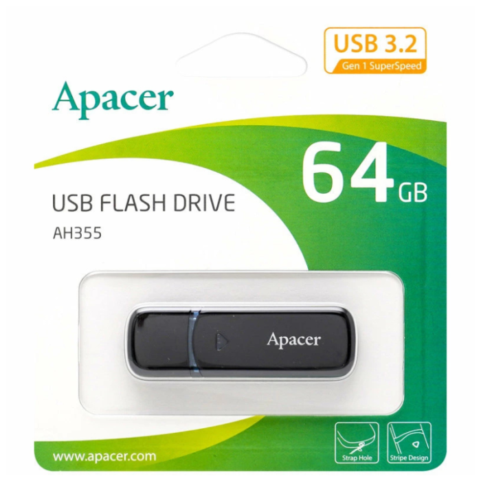 Флешка Apacer AH355 64Gb USB 3.2 black (AP64GAH355B-1)