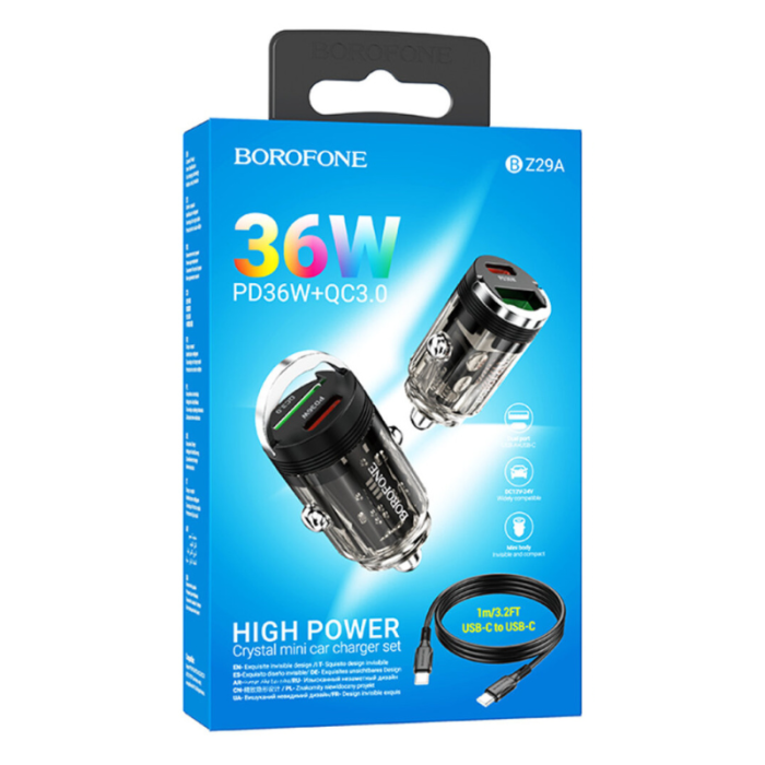 Автомобільний зарядний пристрій Borofone BZ29A з кабелем Type-C - Type-C 