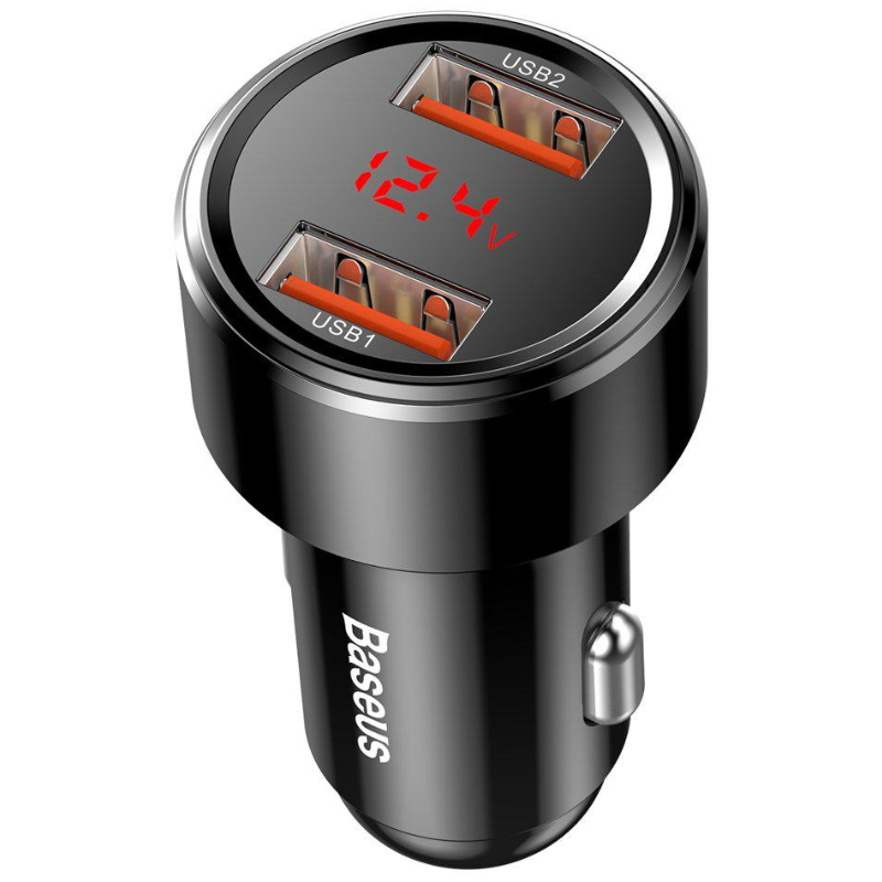Автомобильное зарядное устройство Baseus CCMLC20A-01 Black 2USB с вольтметром