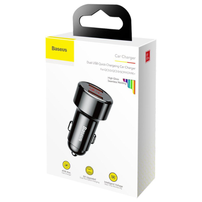 Автомобільний зарядний пристрій Baseus CCMLC20A-01 Black 2USB з вольтметром