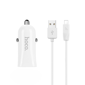 Автомобильное зарядное устройство Hoco Z12 White с кабелем USB - microUSB