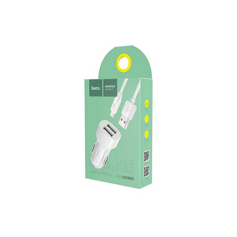 Автомобильное зарядное устройство Hoco Z2A White с кабелем USB - microUSB
