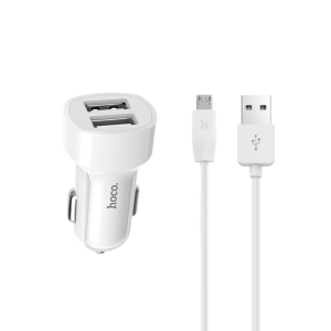 Автомобильное зарядное устройство Hoco Z2A White с кабелем USB - microUSB