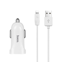 Автомобильное зарядное устройство Hoco Z2 White с кабелем USB - Lightning