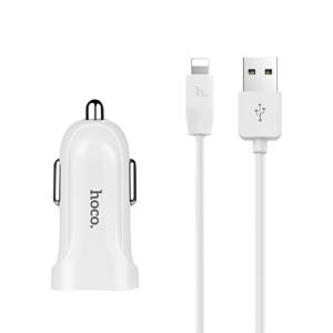 Автомобильное зарядное устройство Hoco Z2 White с кабелем USB - Lightning